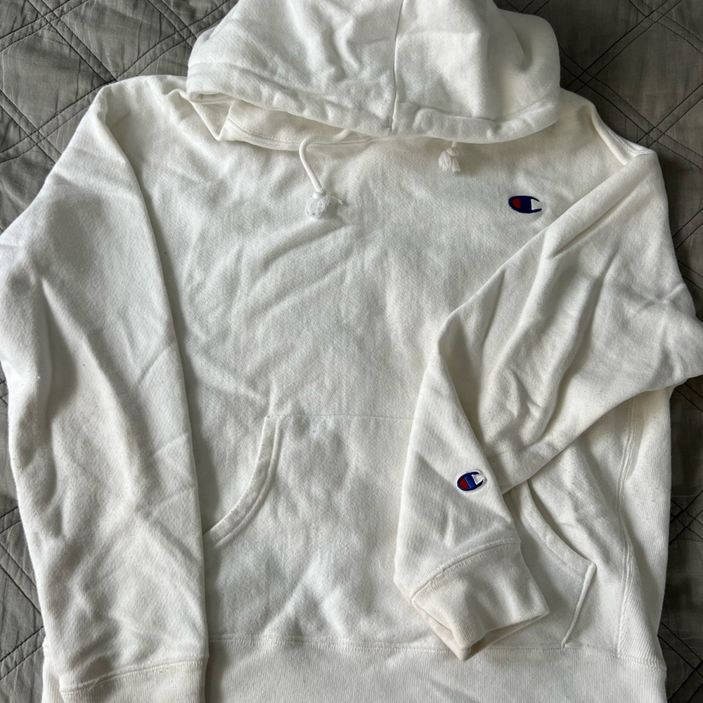 white champion reverse weave hoodie